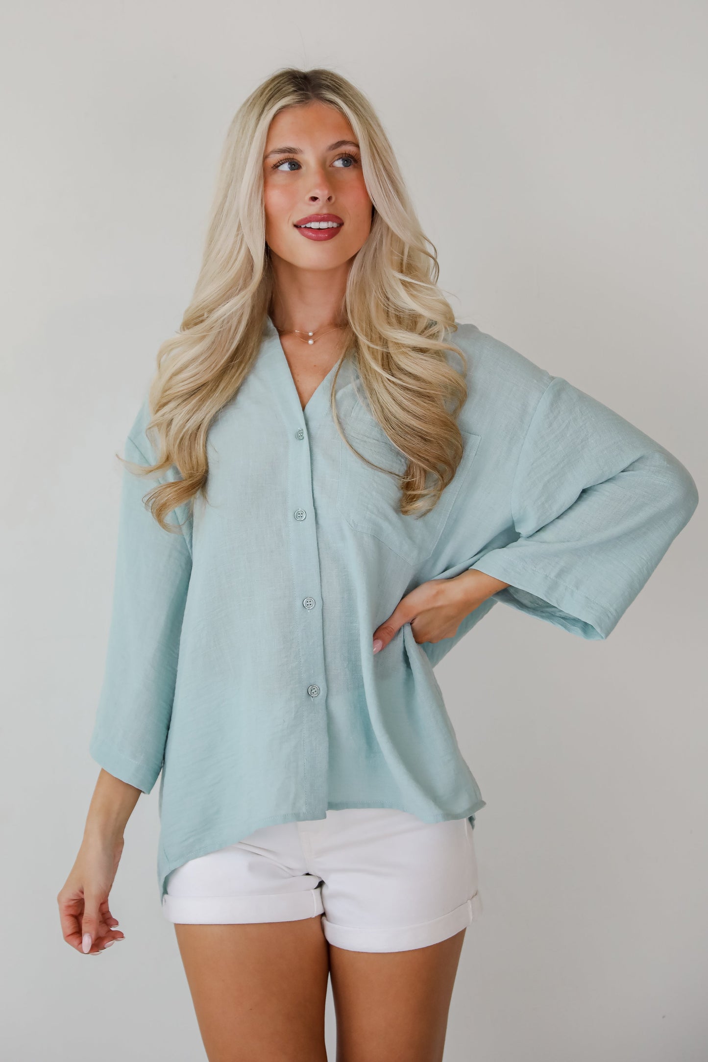Sunny Mentality Sage Blouse - DU DEAL