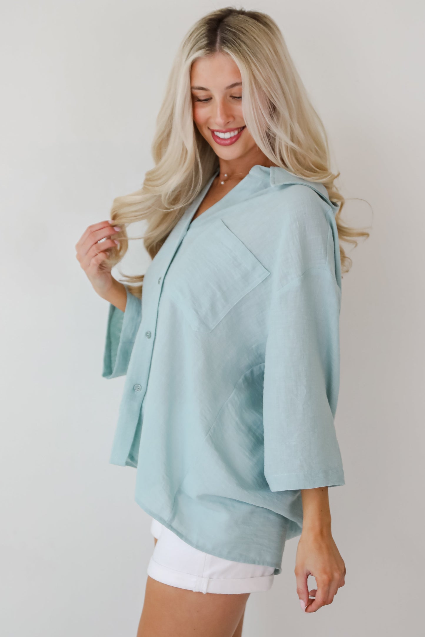 Sunny Mentality Sage Blouse - DU DEAL