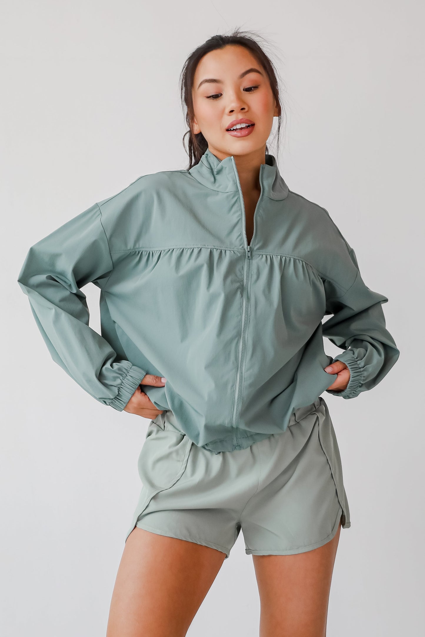 On The Daily Sage Athletic Windbreaker Jacket