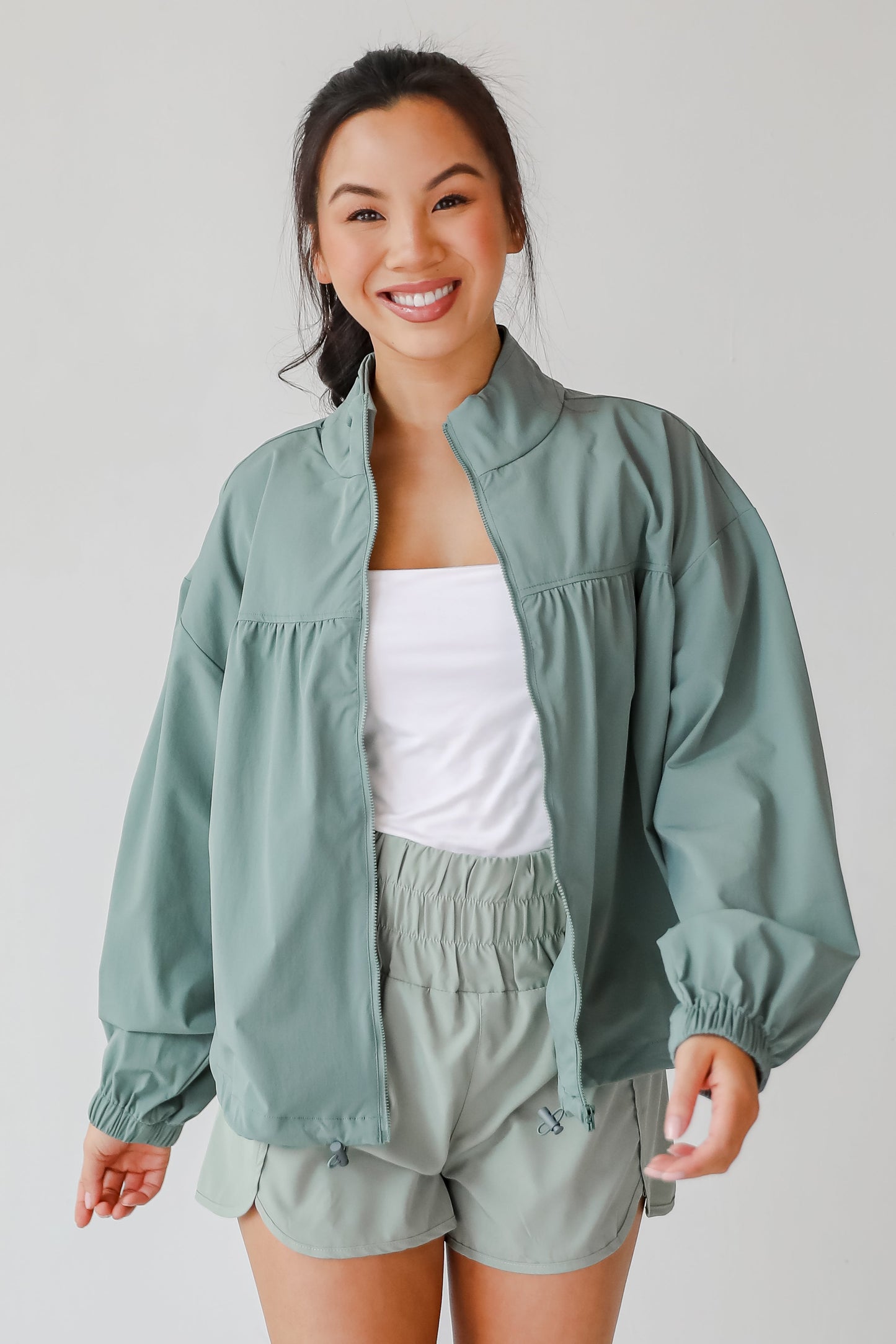 On The Daily Sage Athletic Windbreaker Jacket