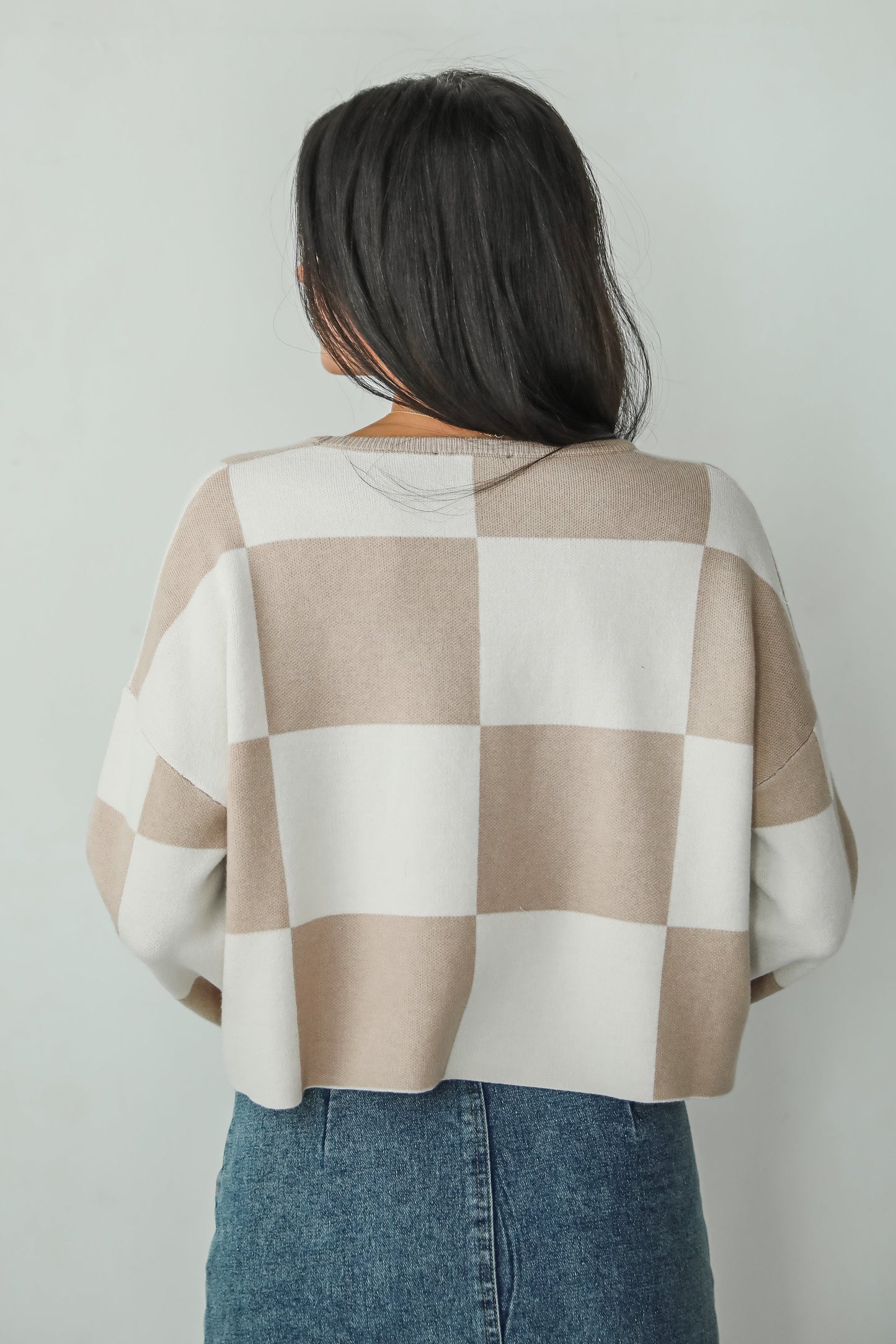 Perfect Classic Taupe Checkered Cropped Sweater