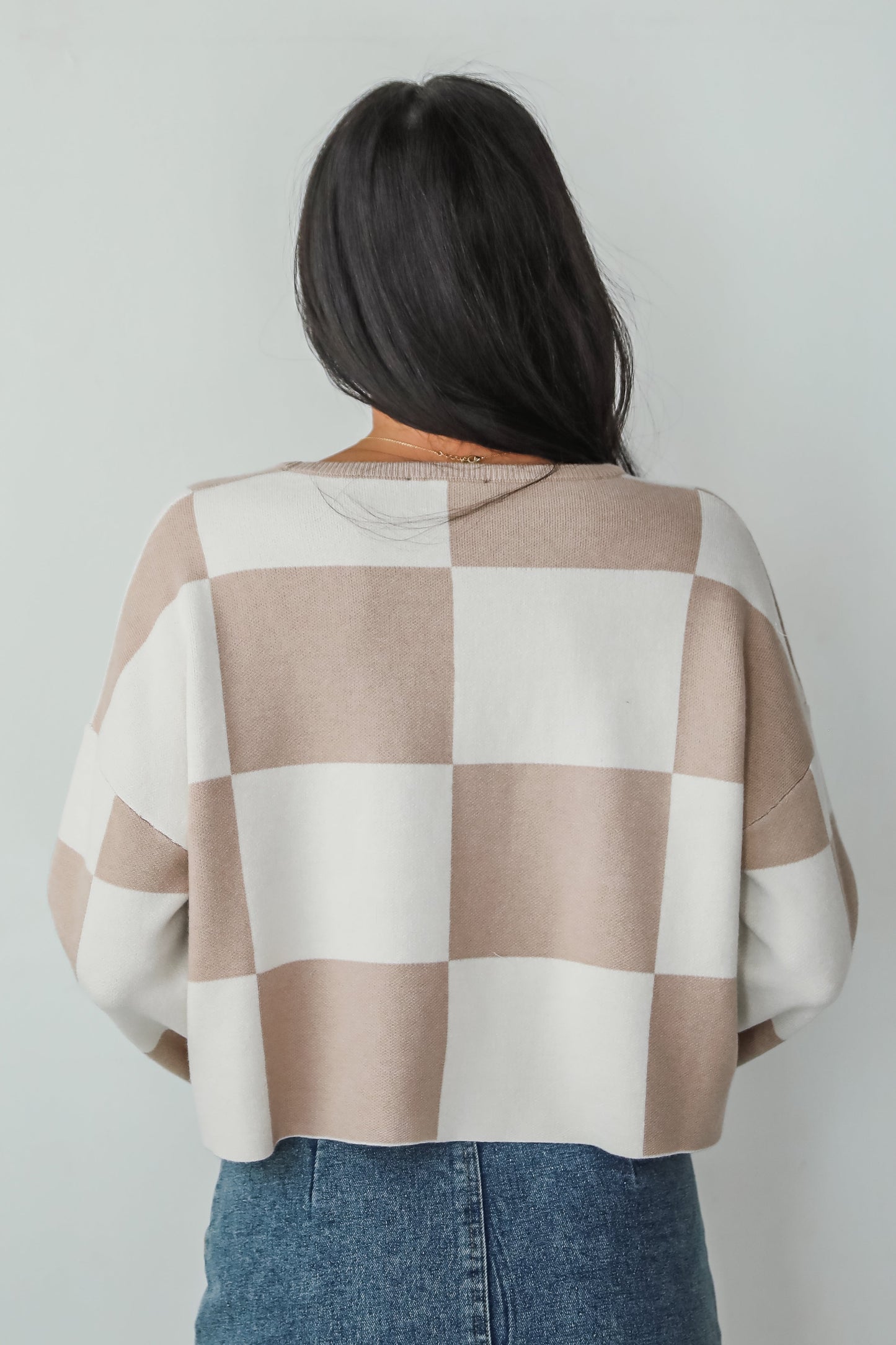 Perfect Classic Taupe Checkered Cropped Sweater
