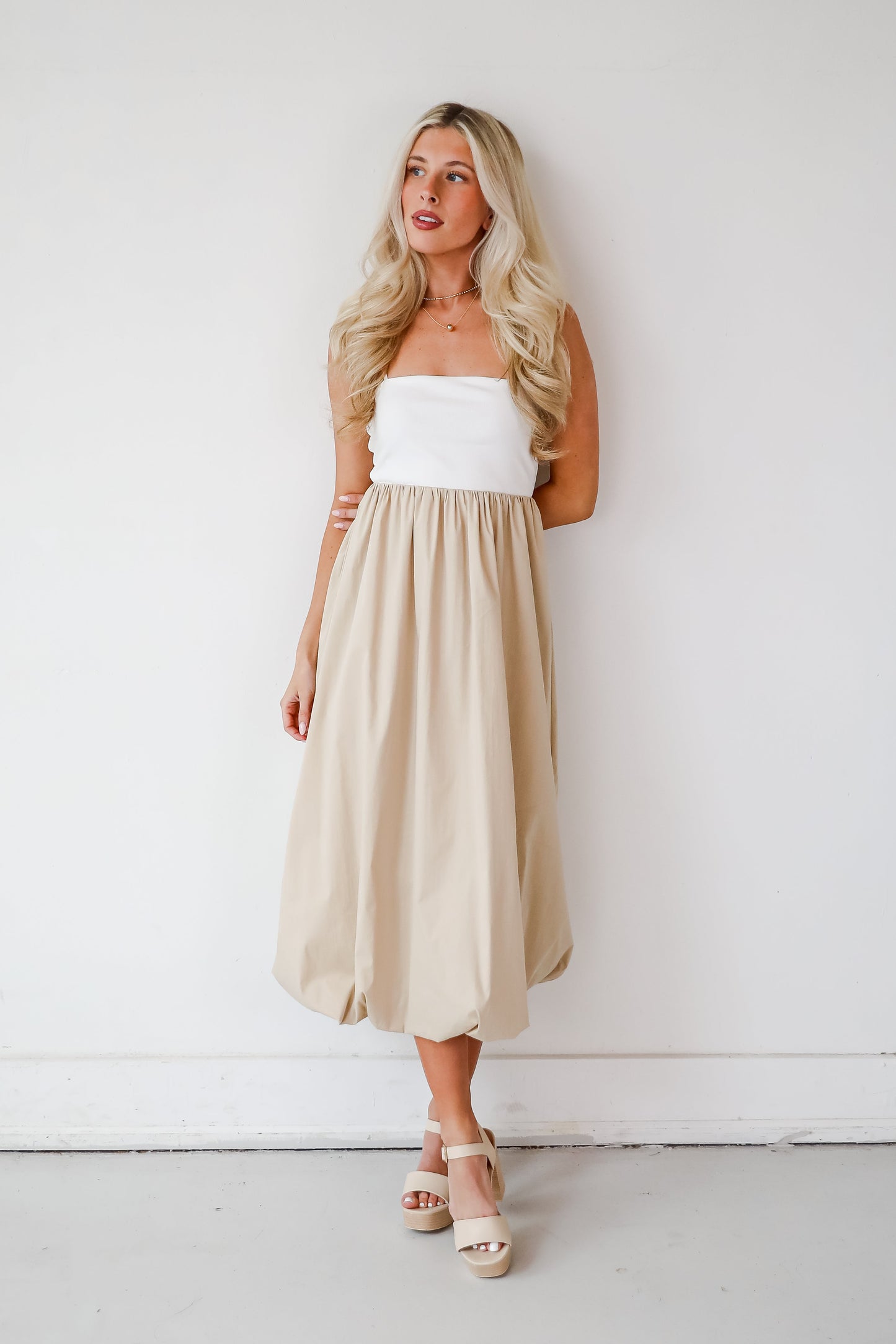 Confidently Unique Taupe Contrast Midi Dress