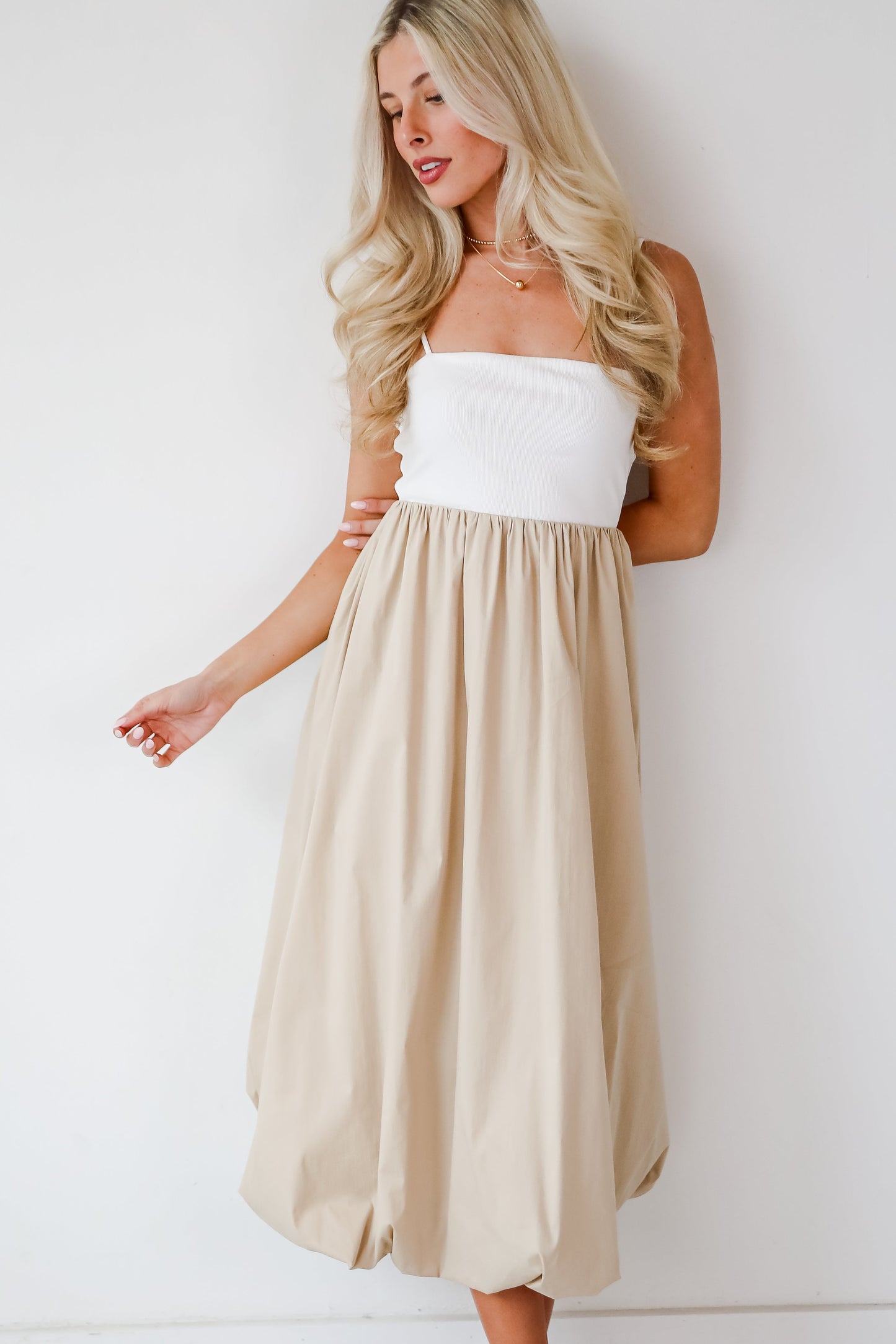 Confidently Unique Taupe Contrast Midi Dress