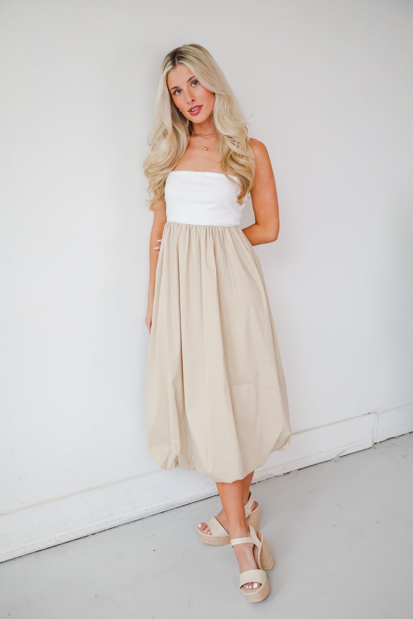 Confidently Unique Taupe Contrast Midi Dress