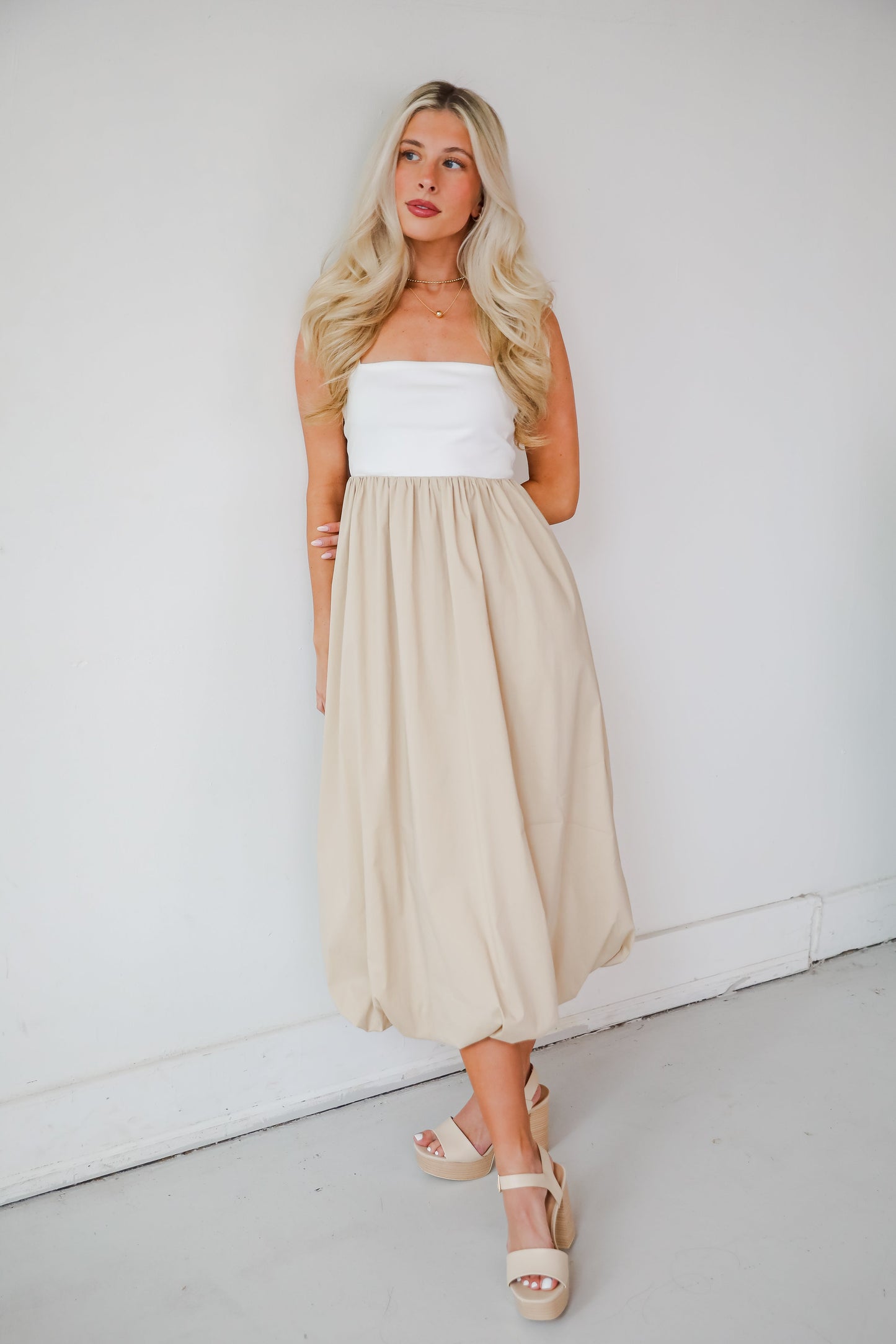 Confidently Unique Taupe Contrast Midi Dress