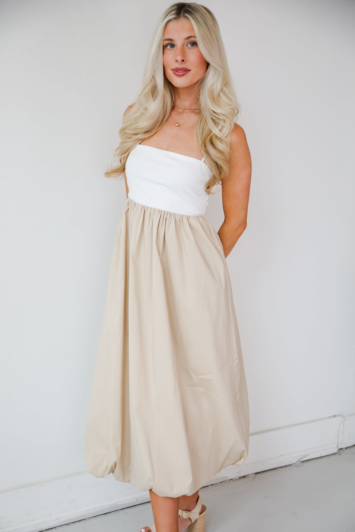 Confidently Unique Taupe Contrast Midi Dress