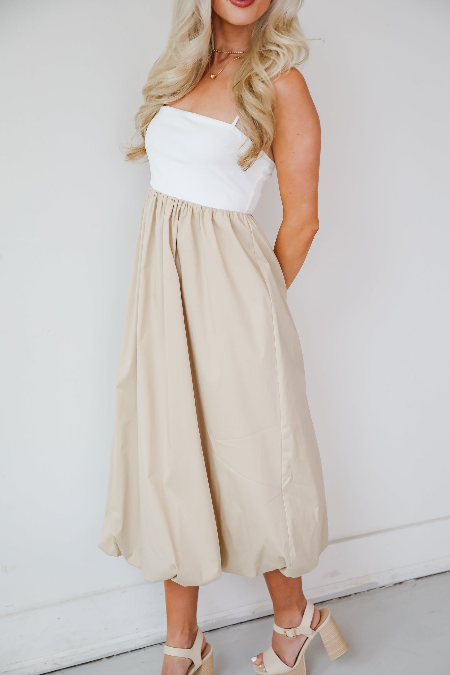 Confidently Unique Taupe Contrast Midi Dress