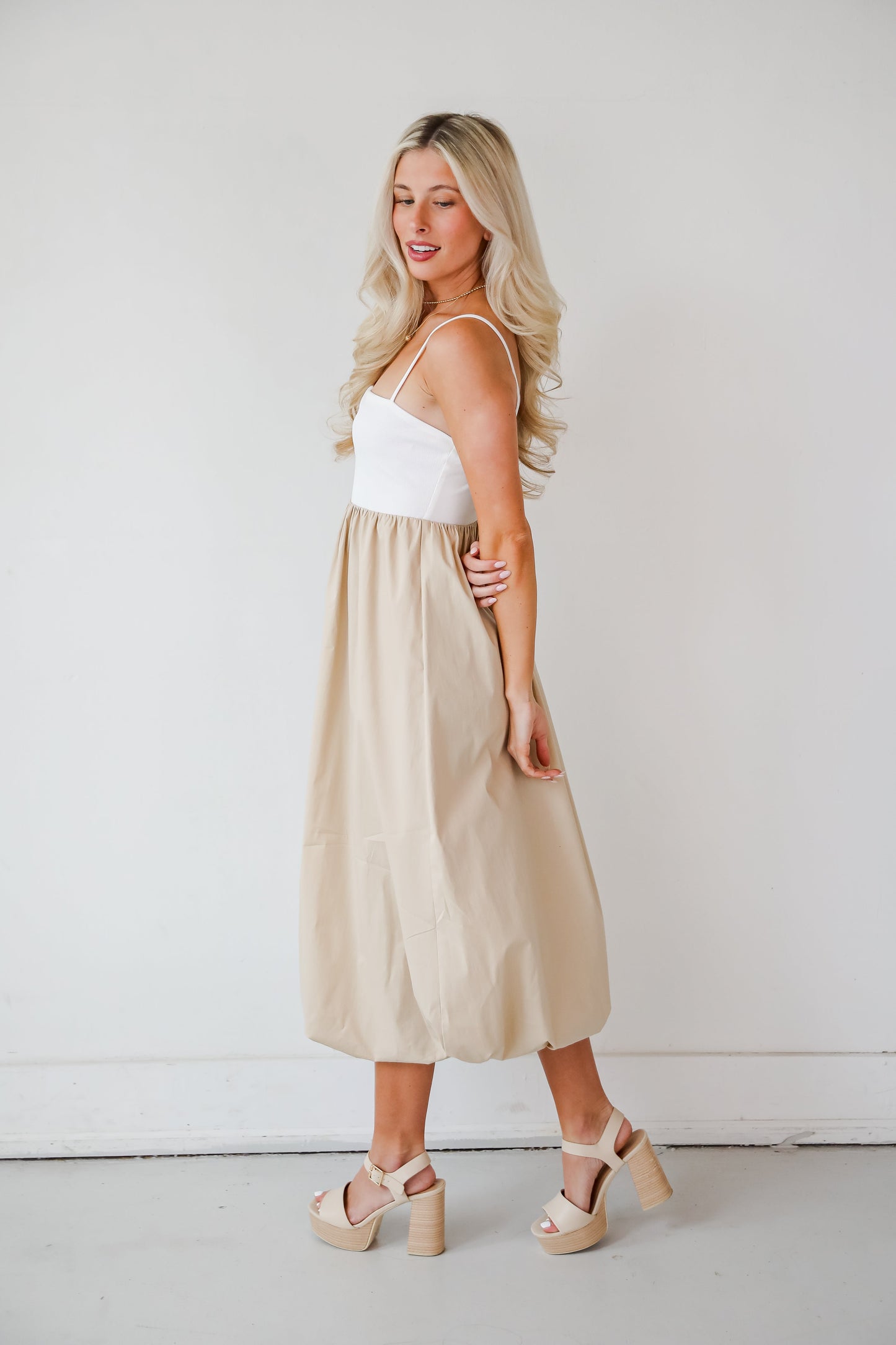 Confidently Unique Taupe Contrast Midi Dress