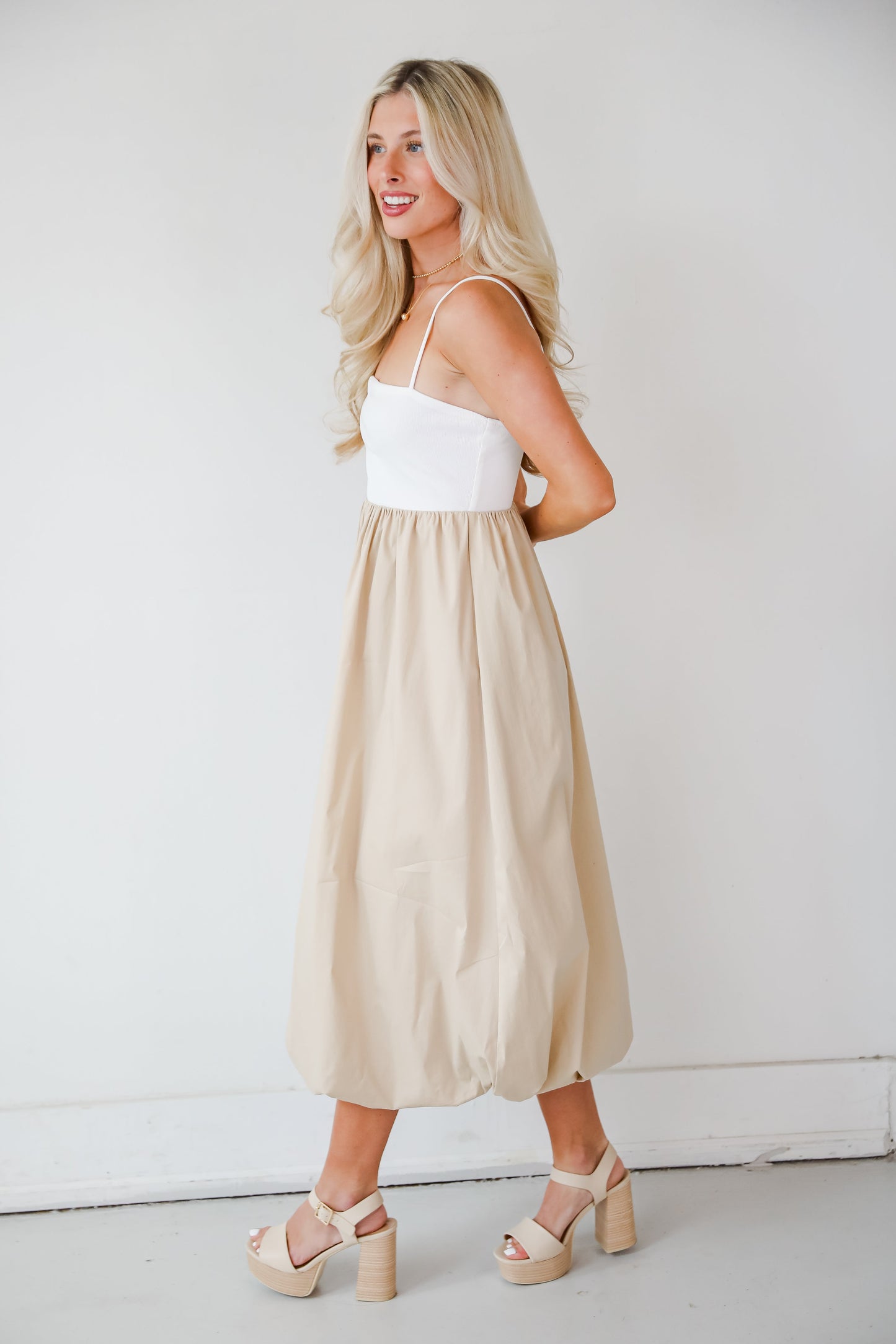 Confidently Unique Taupe Contrast Midi Dress