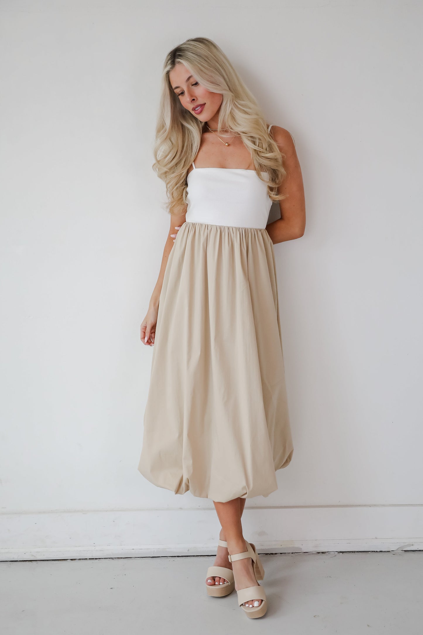 Confidently Unique Taupe Contrast Midi Dress