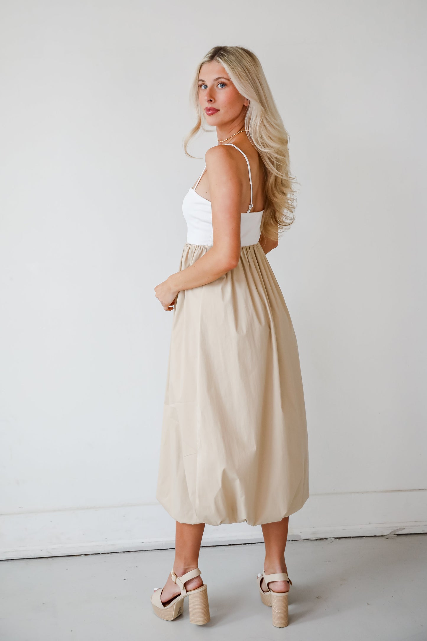 Confidently Unique Taupe Contrast Midi Dress