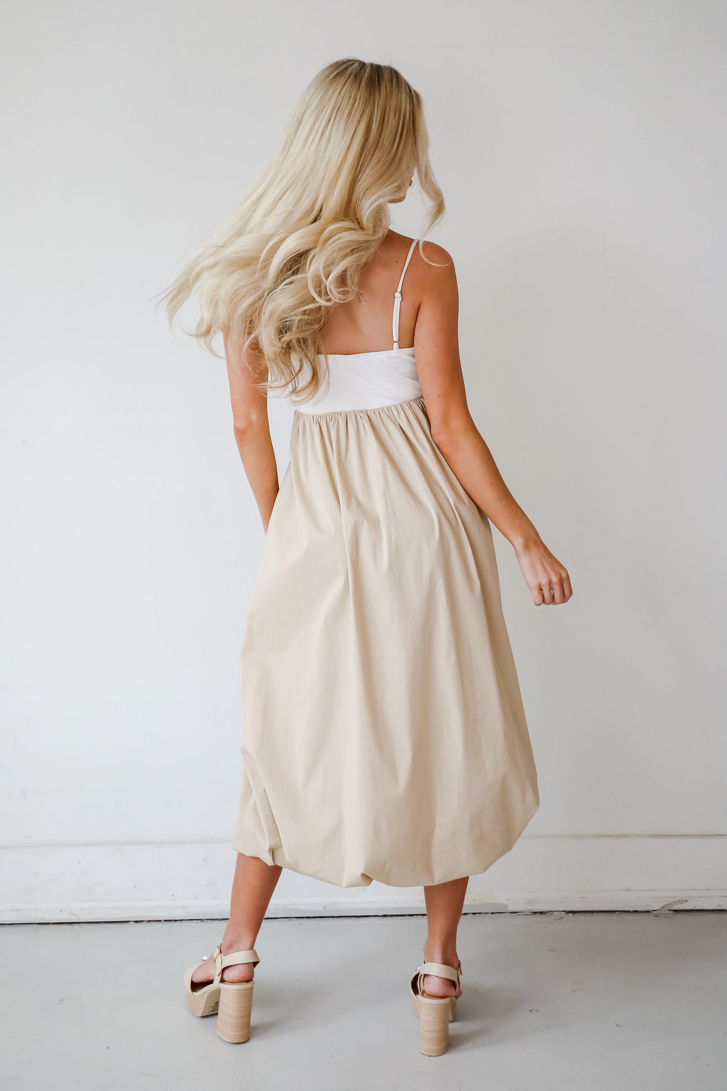 Confidently Unique Taupe Contrast Midi Dress