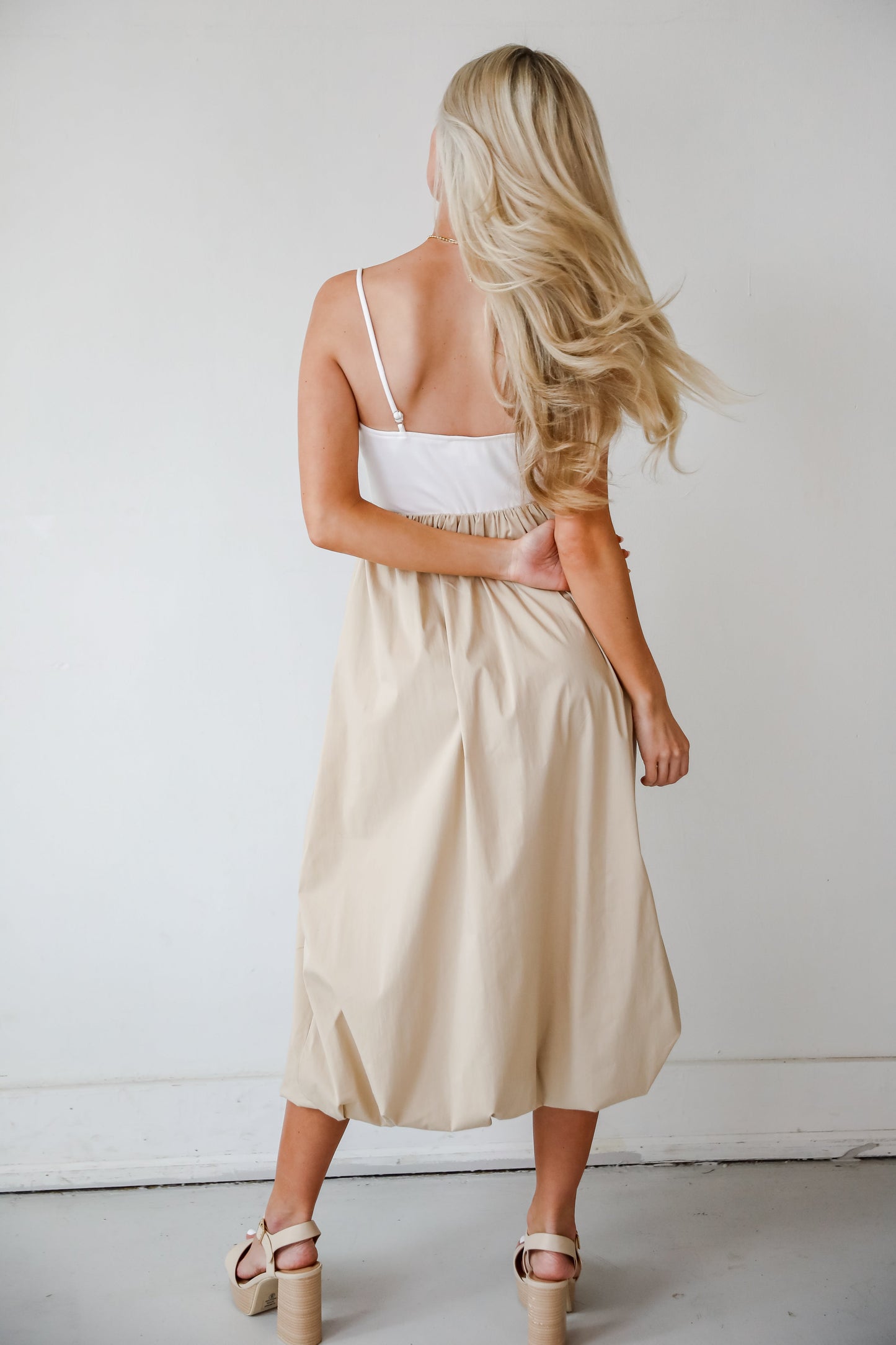 Confidently Unique Taupe Contrast Midi Dress