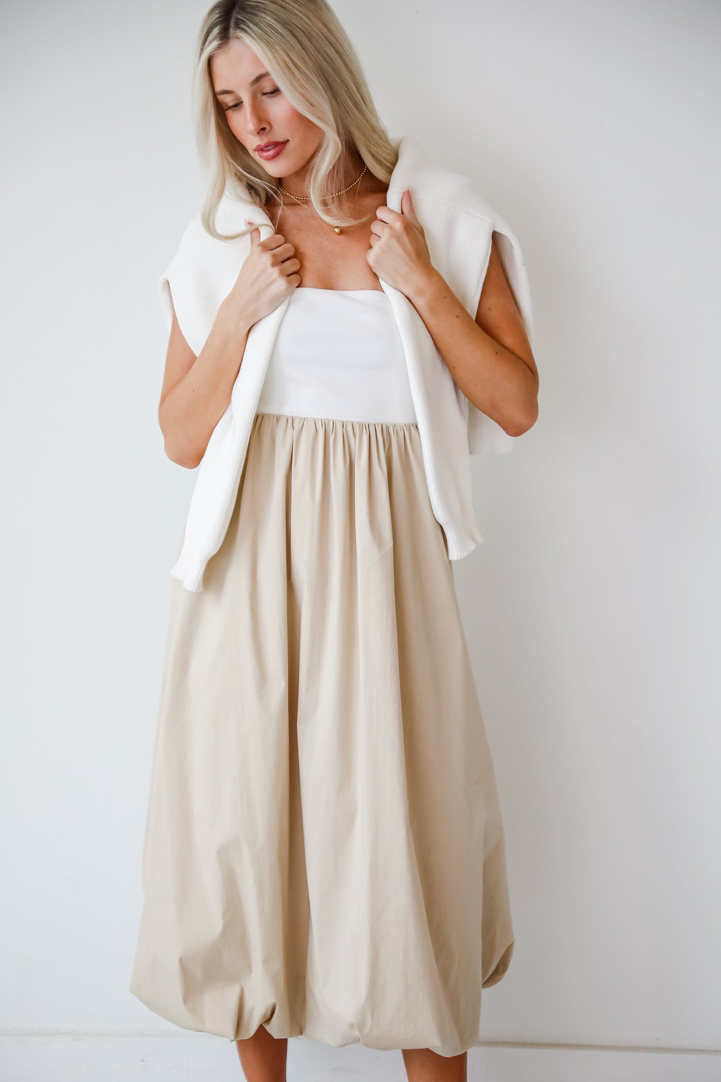 Confidently Unique Taupe Contrast Midi Dress