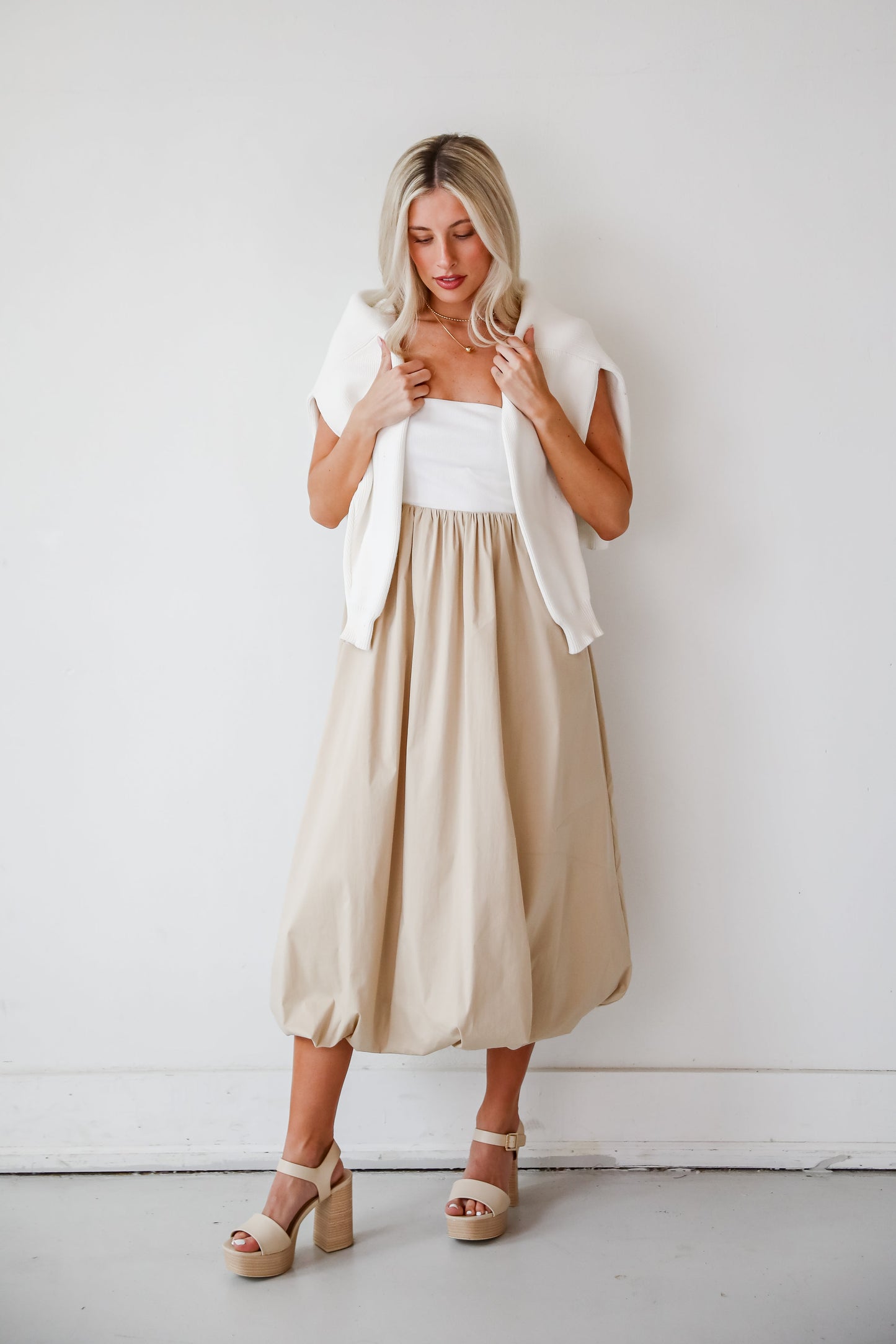 Confidently Unique Taupe Contrast Midi Dress