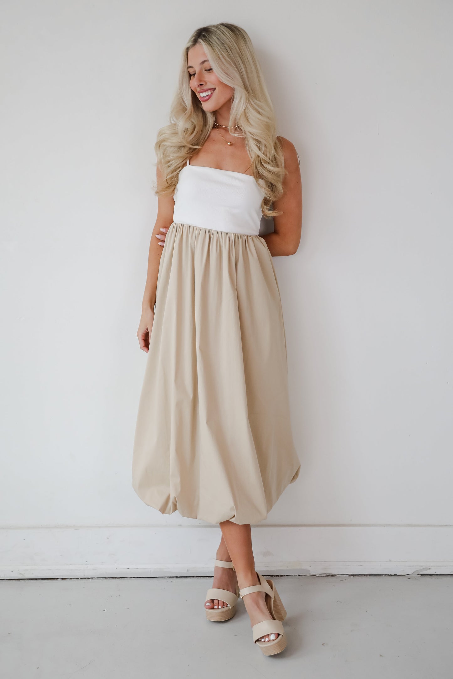 Confidently Unique Taupe Contrast Midi Dress
