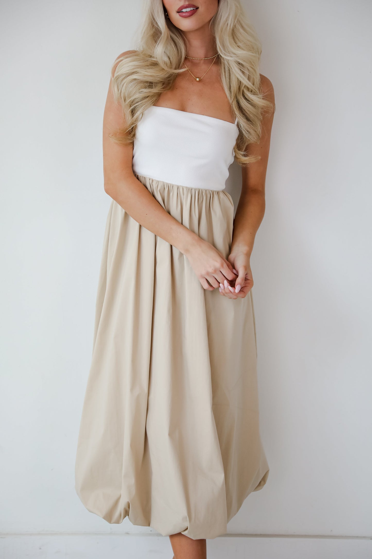 Confidently Unique Taupe Contrast Midi Dress