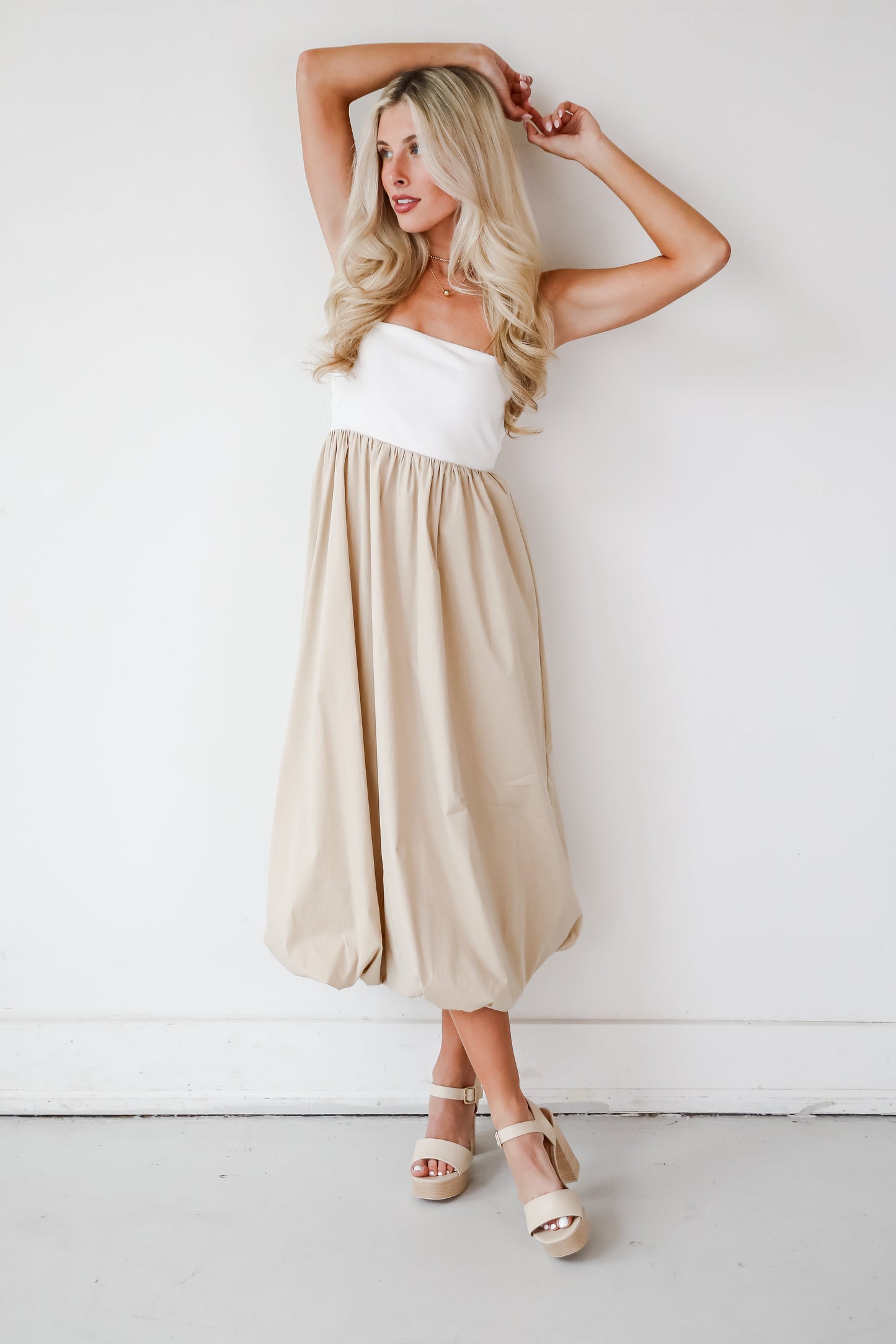 Confidently Unique Taupe Contrast Midi Dress