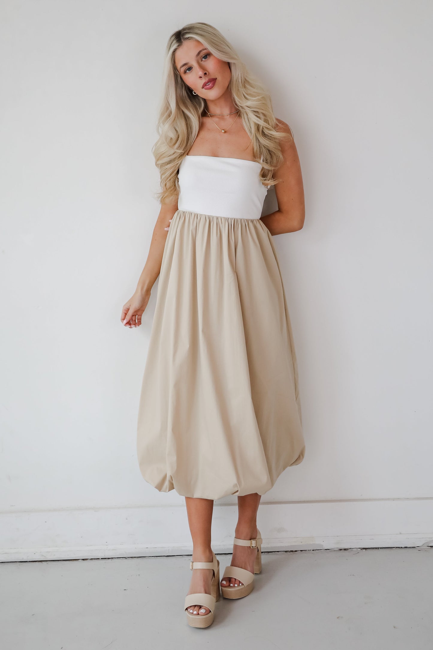 Confidently Unique Taupe Contrast Midi Dress