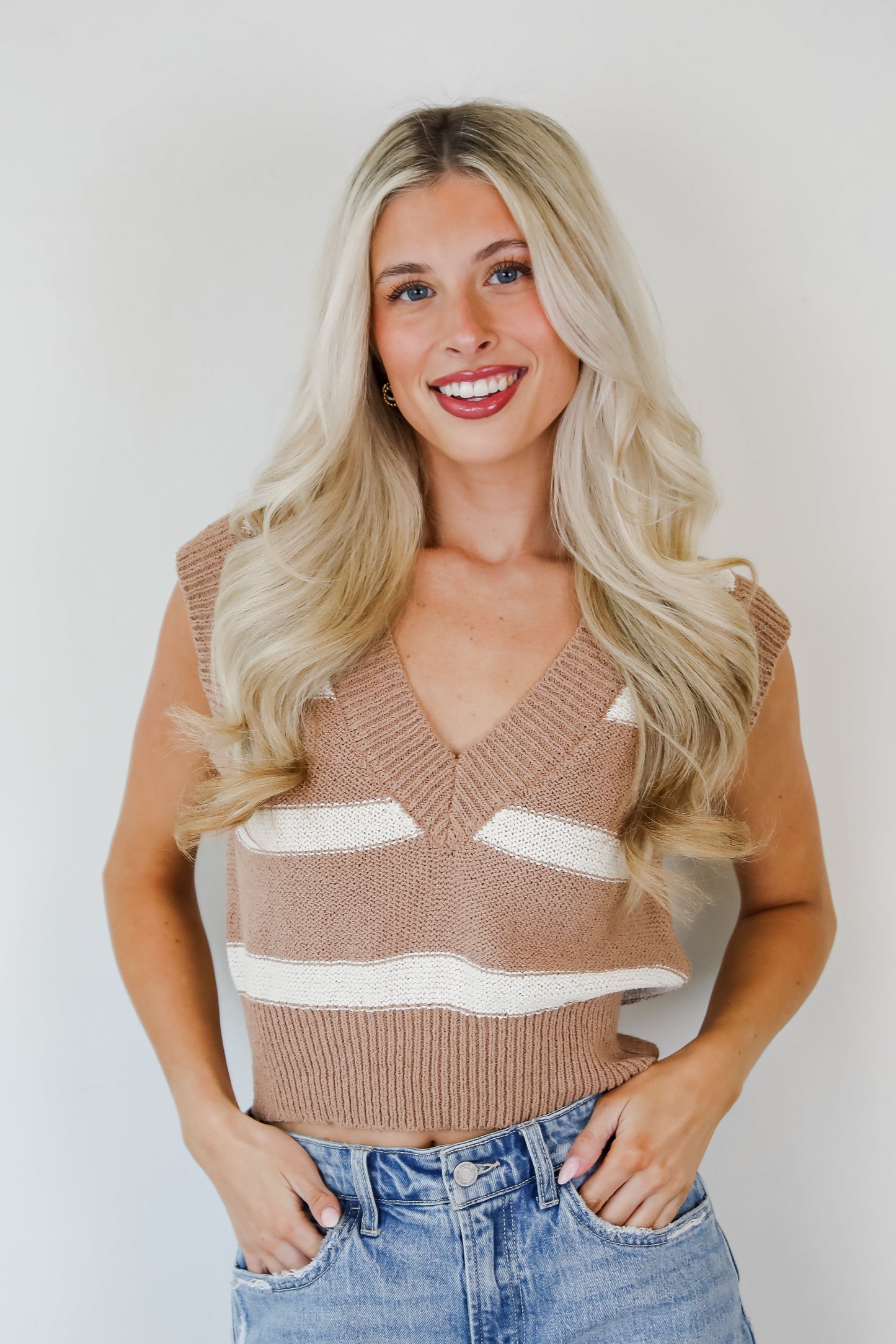 Sophisticated Staple Taupe Striped Sweater Vest - DU DEAL