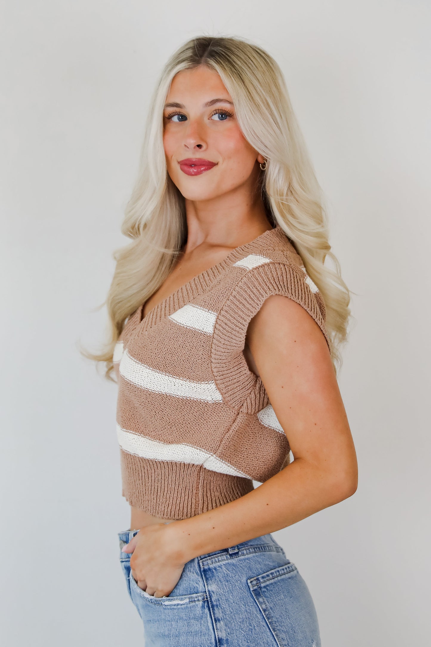 Sophisticated Staple Taupe Striped Sweater Vest - DU DEAL