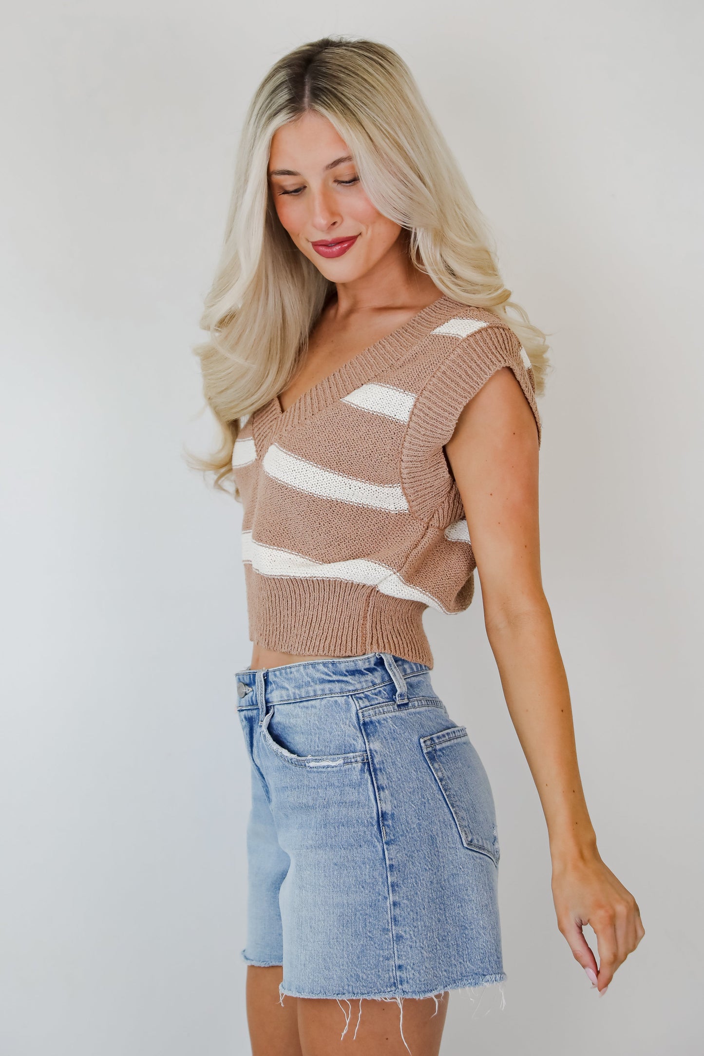 Sophisticated Staple Taupe Striped Sweater Vest - DU DEAL