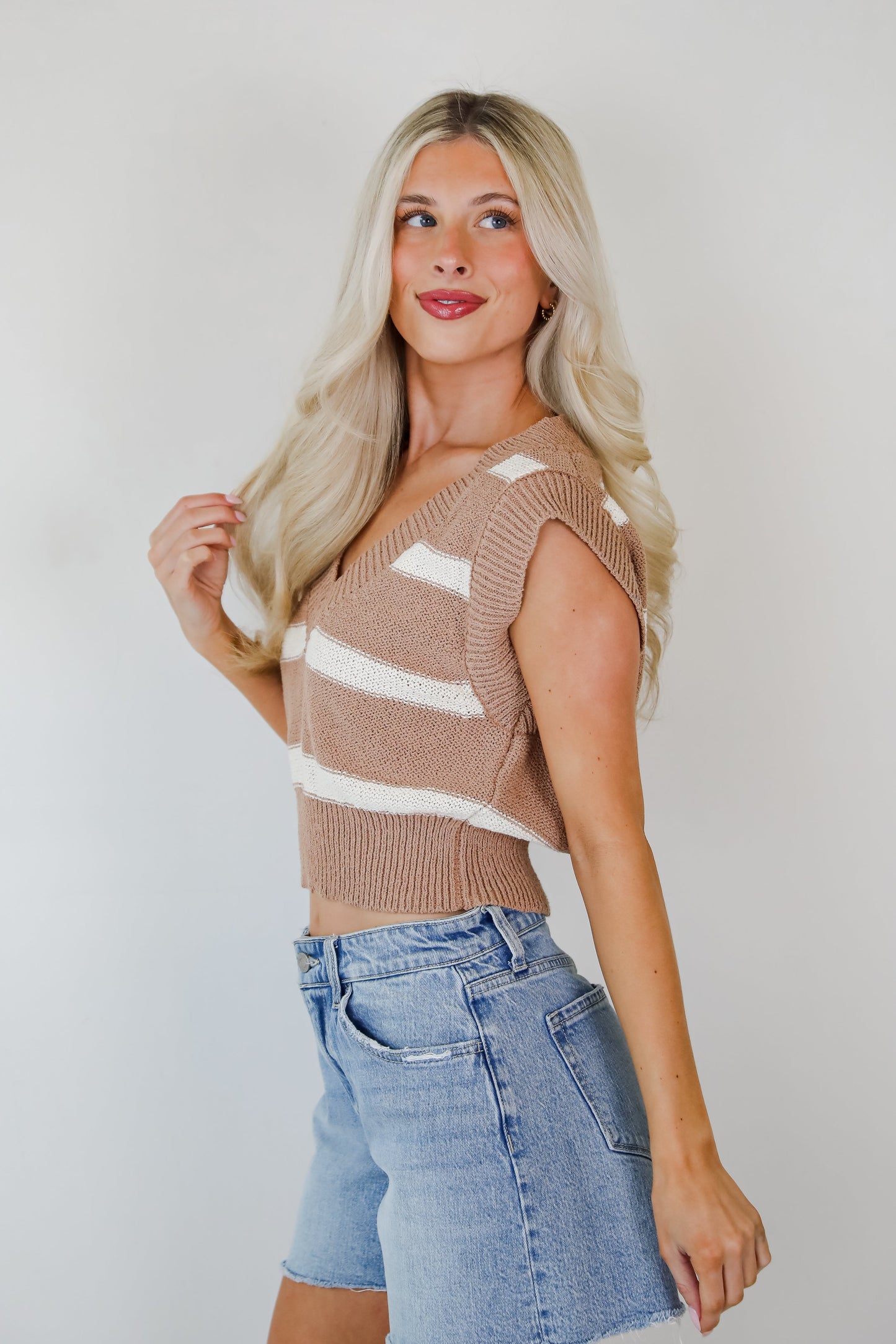 Sophisticated Staple Taupe Striped Sweater Vest - DU DEAL