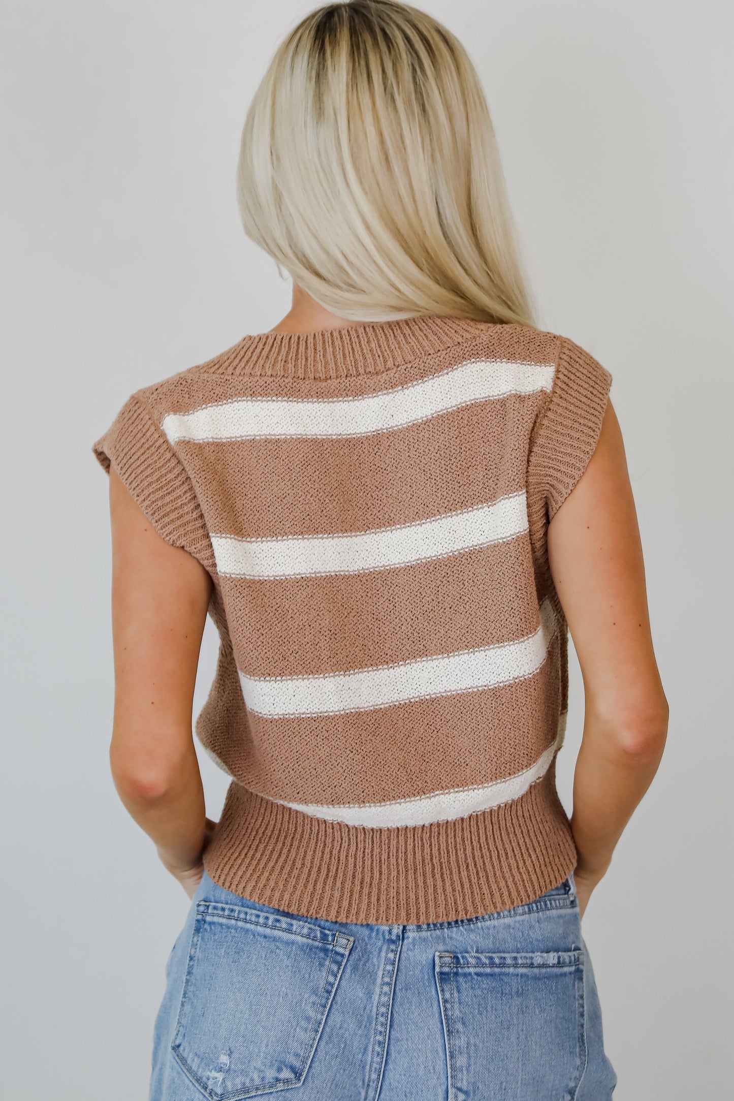 Sophisticated Staple Taupe Striped Sweater Vest - DU DEAL