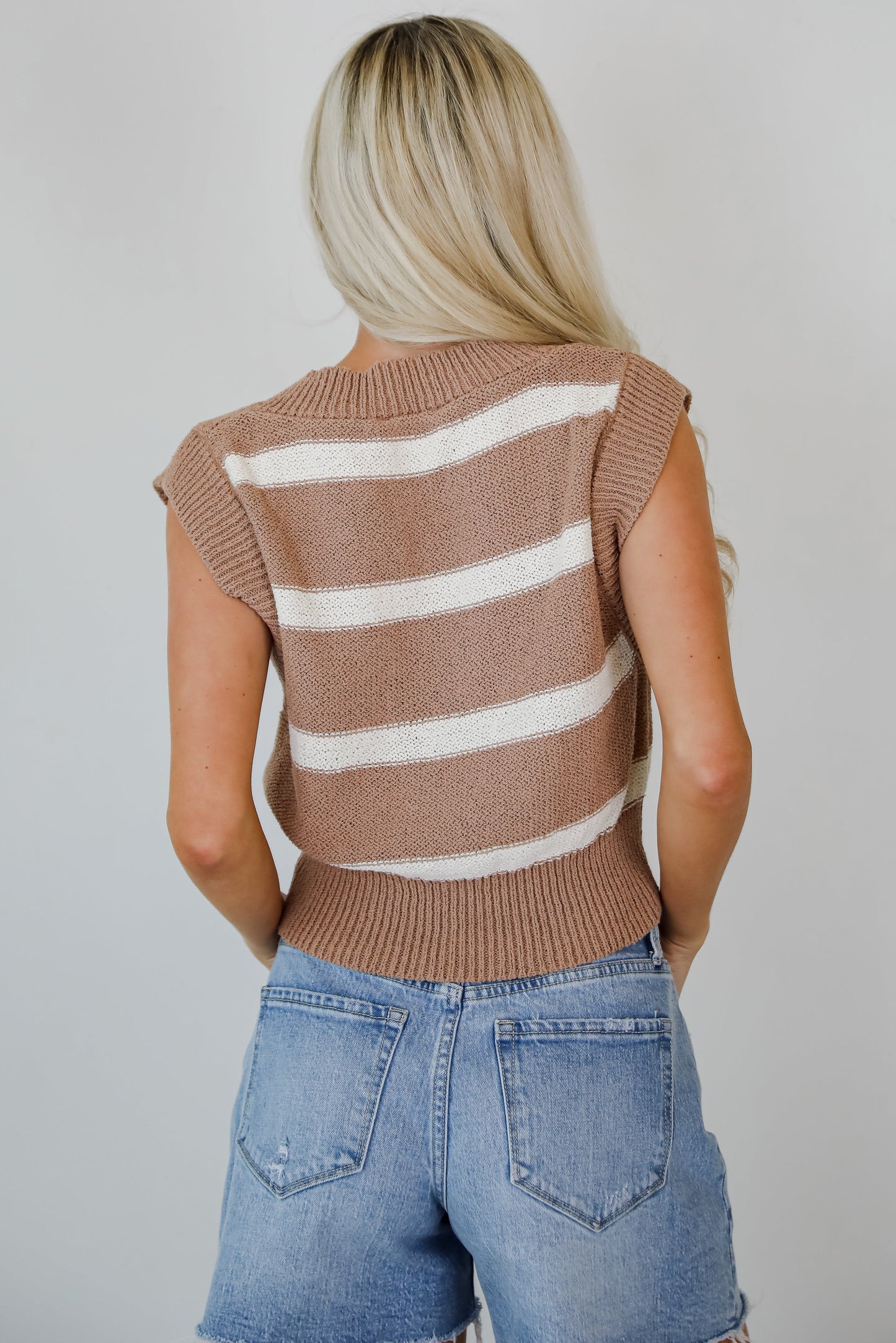 Sophisticated Staple Taupe Striped Sweater Vest - DU DEAL