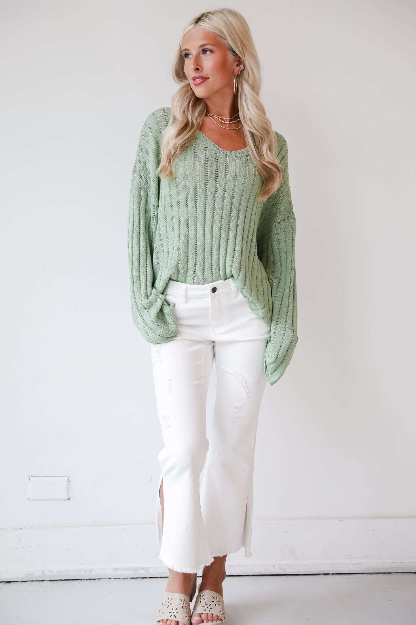 FINAL SALE - Elisa White Distressed Flare Jeans