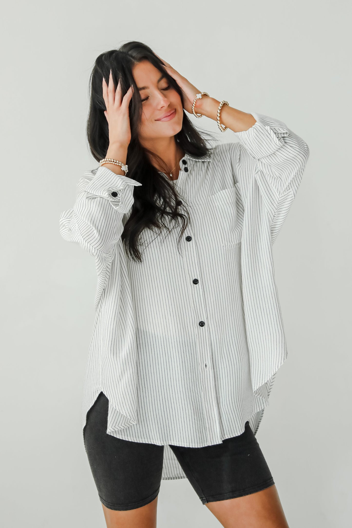 Sophisticated Selection White Striped Oversized Button-Up Blouse
