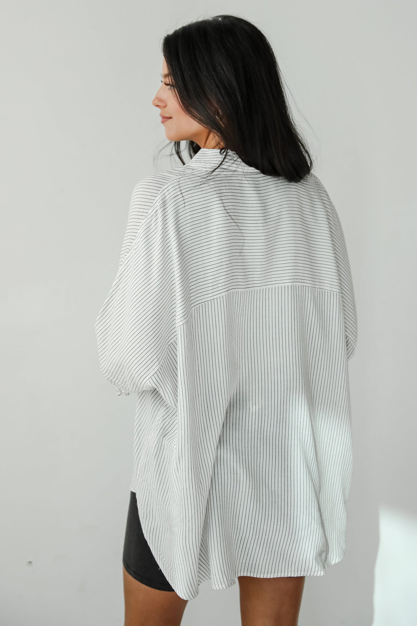 Sophisticated Selection White Striped Oversized Button-Up Blouse