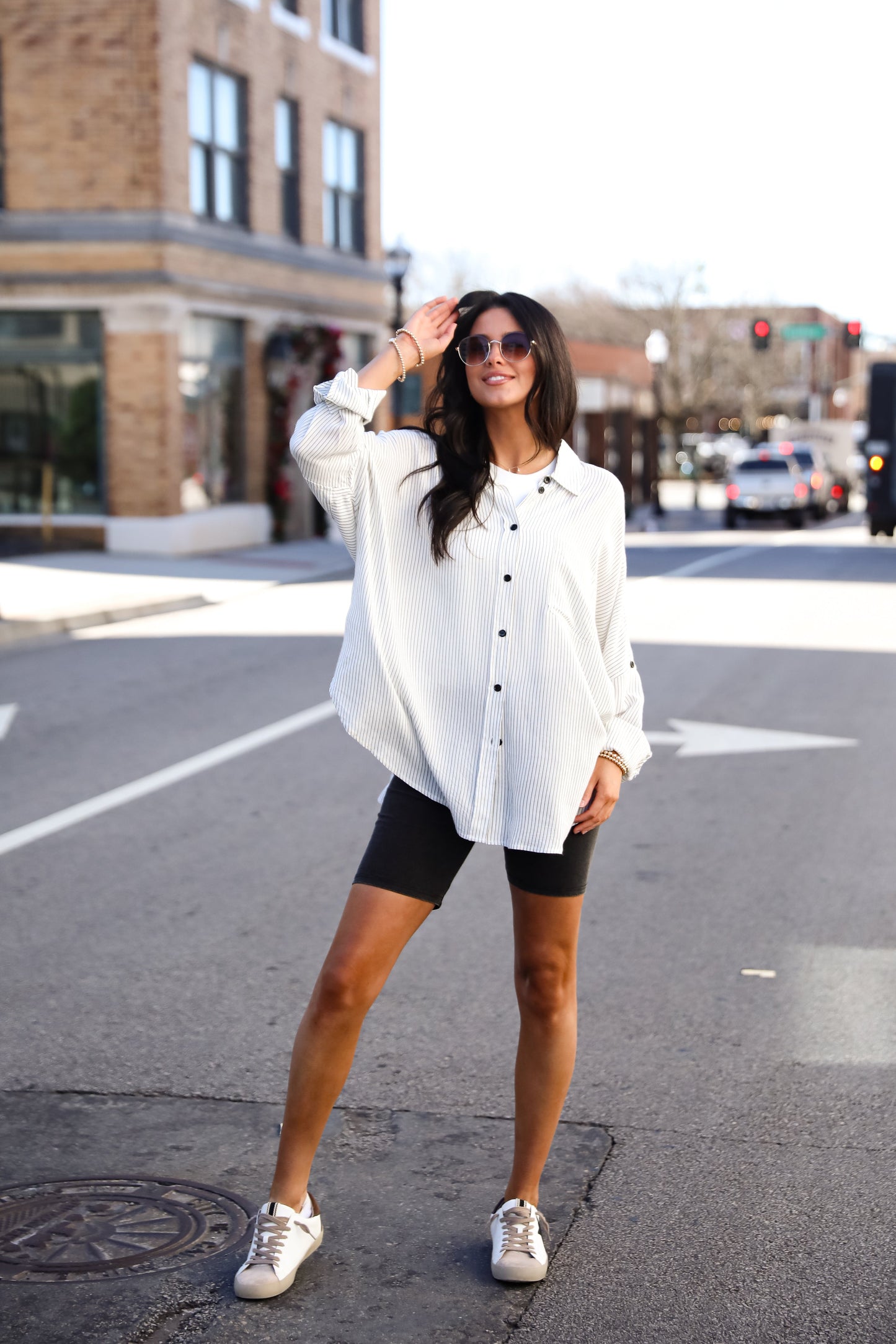 Sophisticated Selection White Striped Oversized Button-Up Blouse