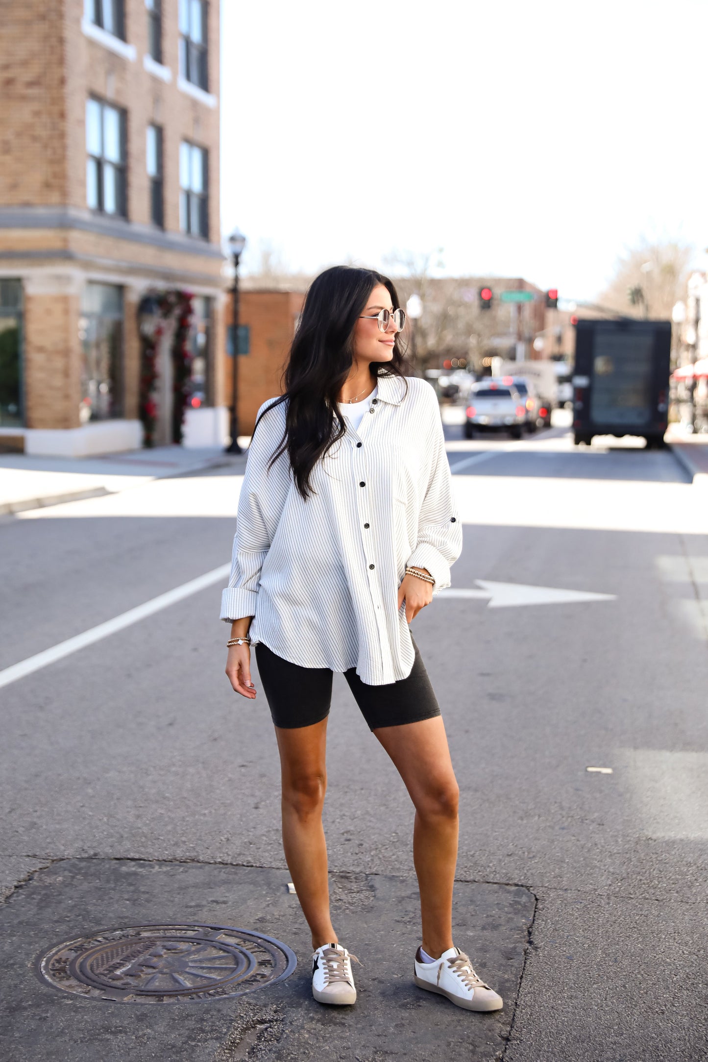 Sophisticated Selection White Striped Oversized Button-Up Blouse