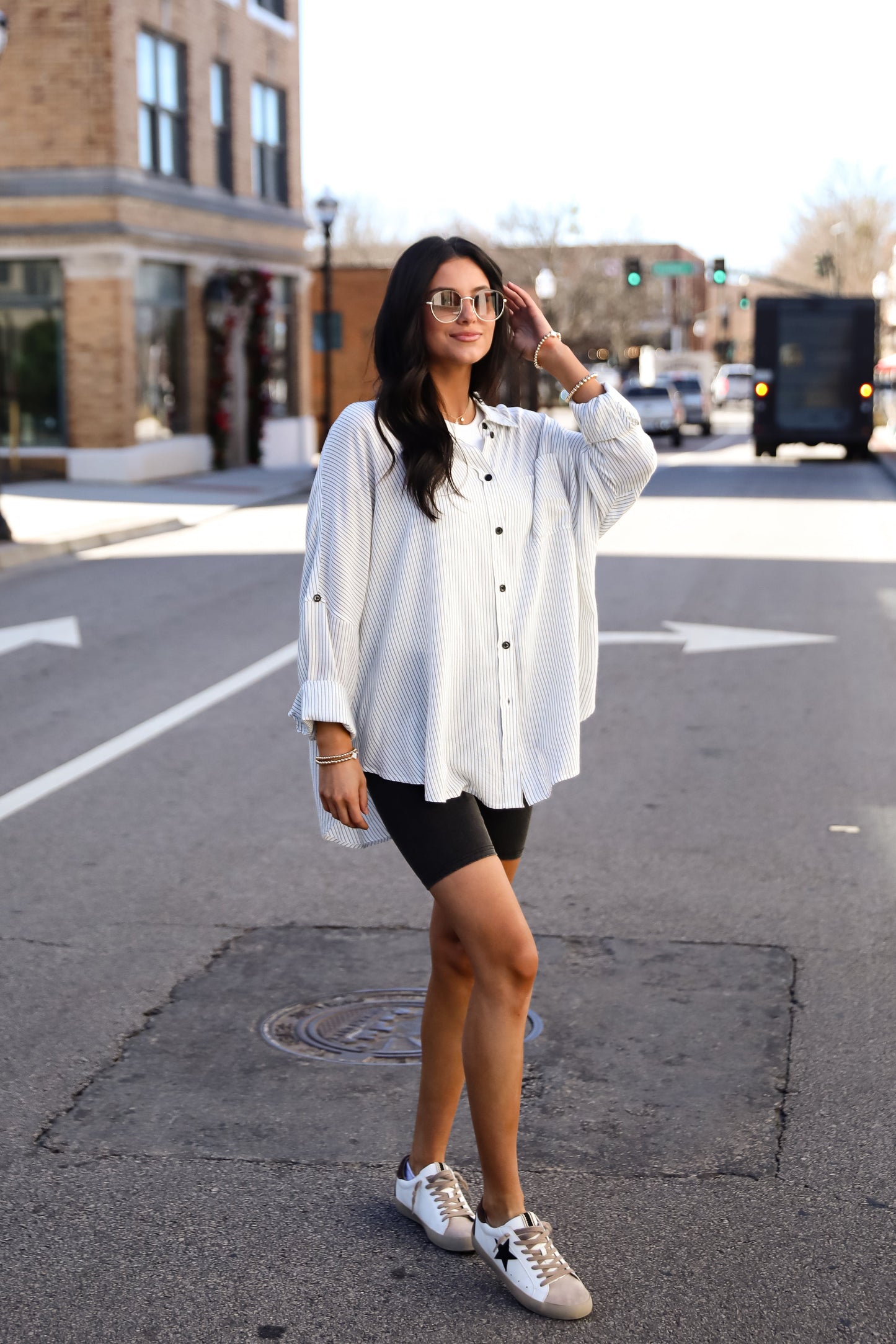 Sophisticated Selection White Striped Oversized Button-Up Blouse