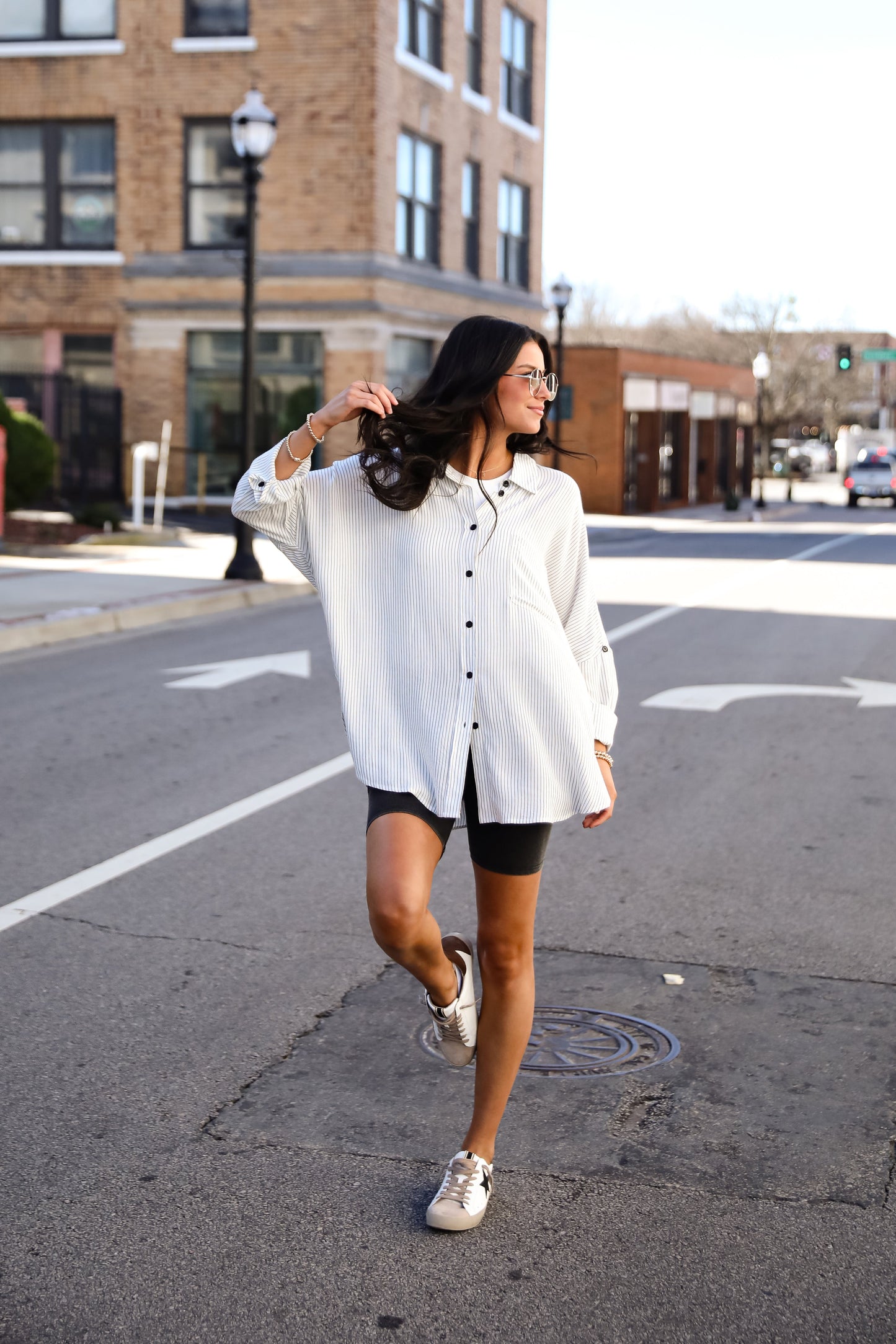 Sophisticated Selection White Striped Oversized Button-Up Blouse