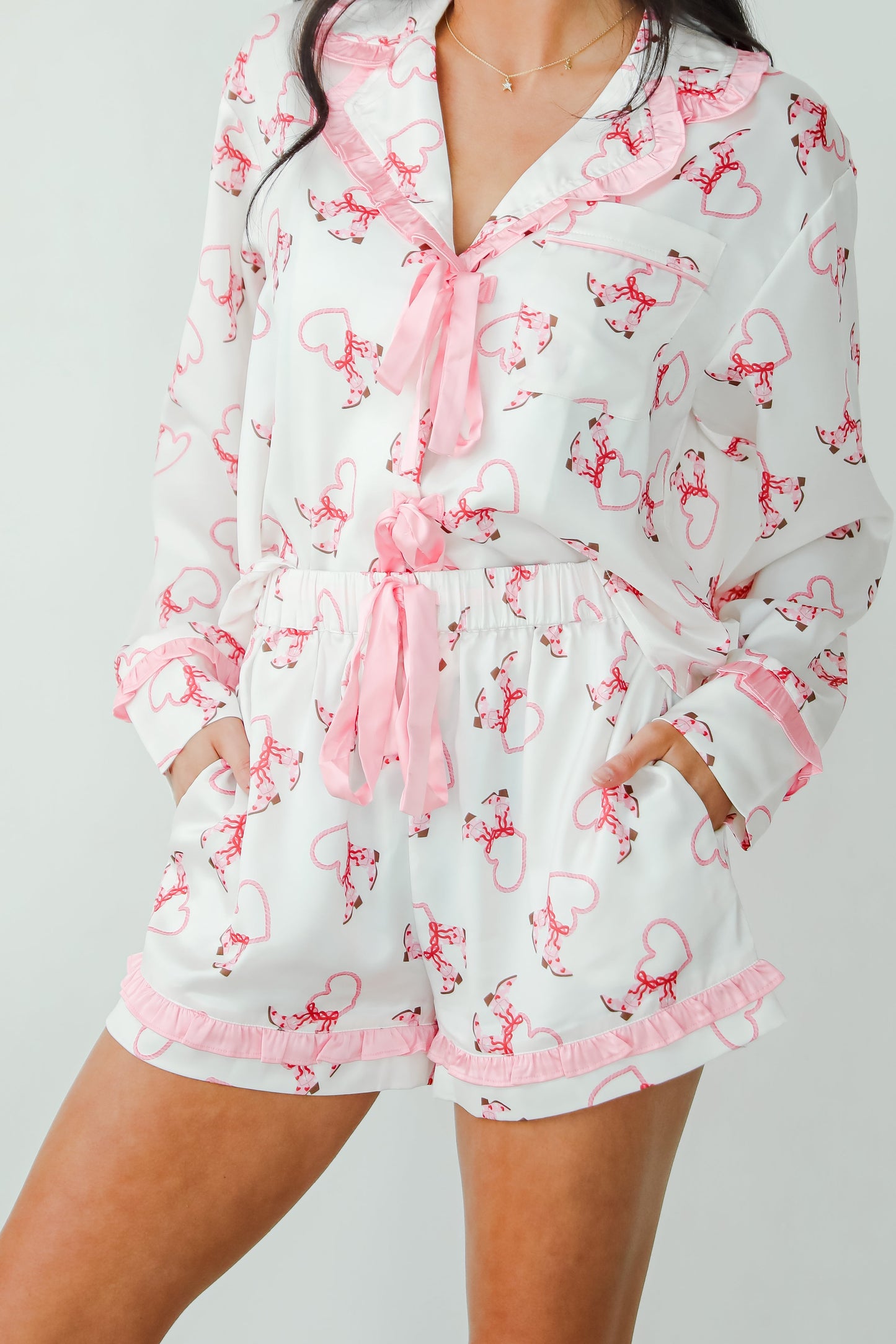 Slumber Party White Western Heart Pajama Shorts