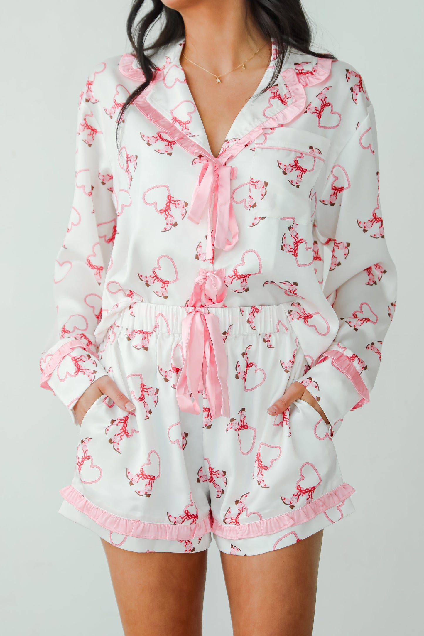 Slumber Party White Western Heart Pajama Shorts