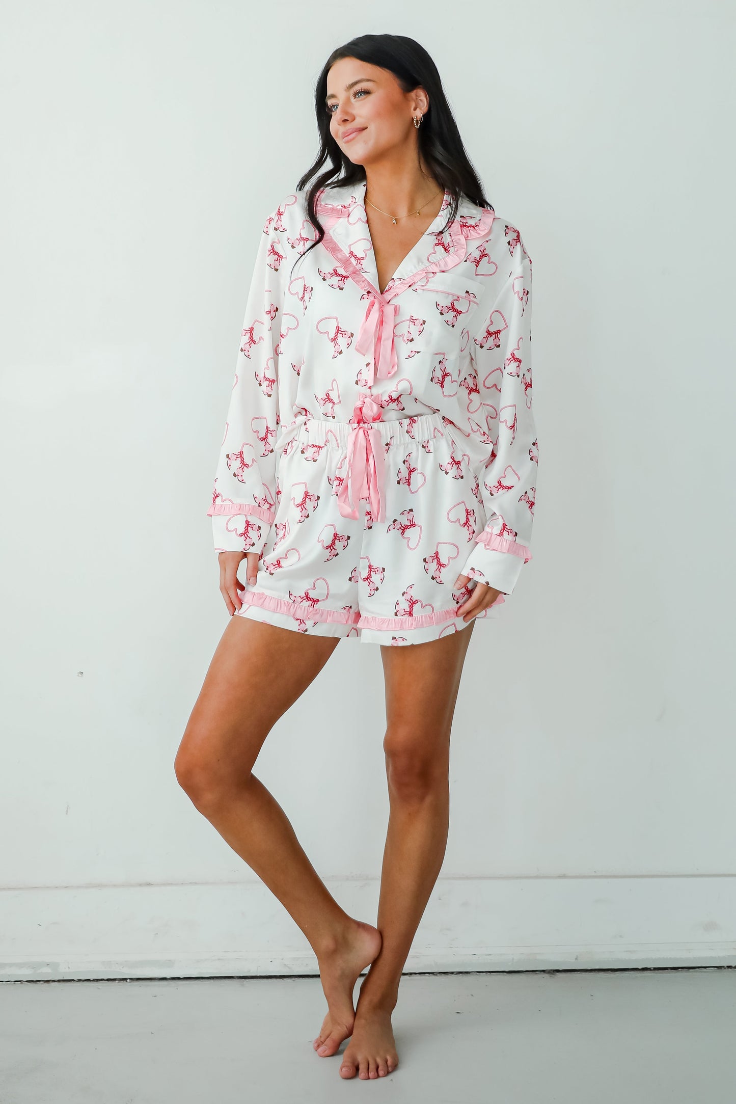 Slumber Party White Western Heart Pajama Shorts