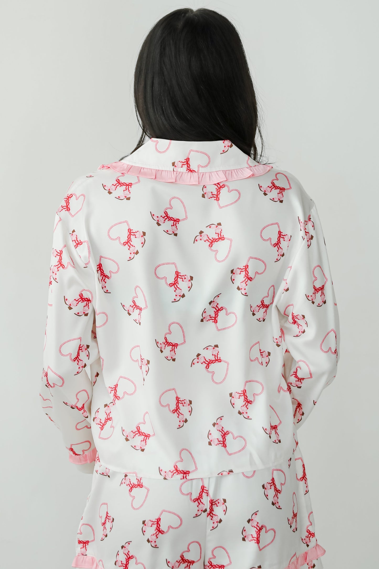 Slumber Party White Western Heart Pajama Top