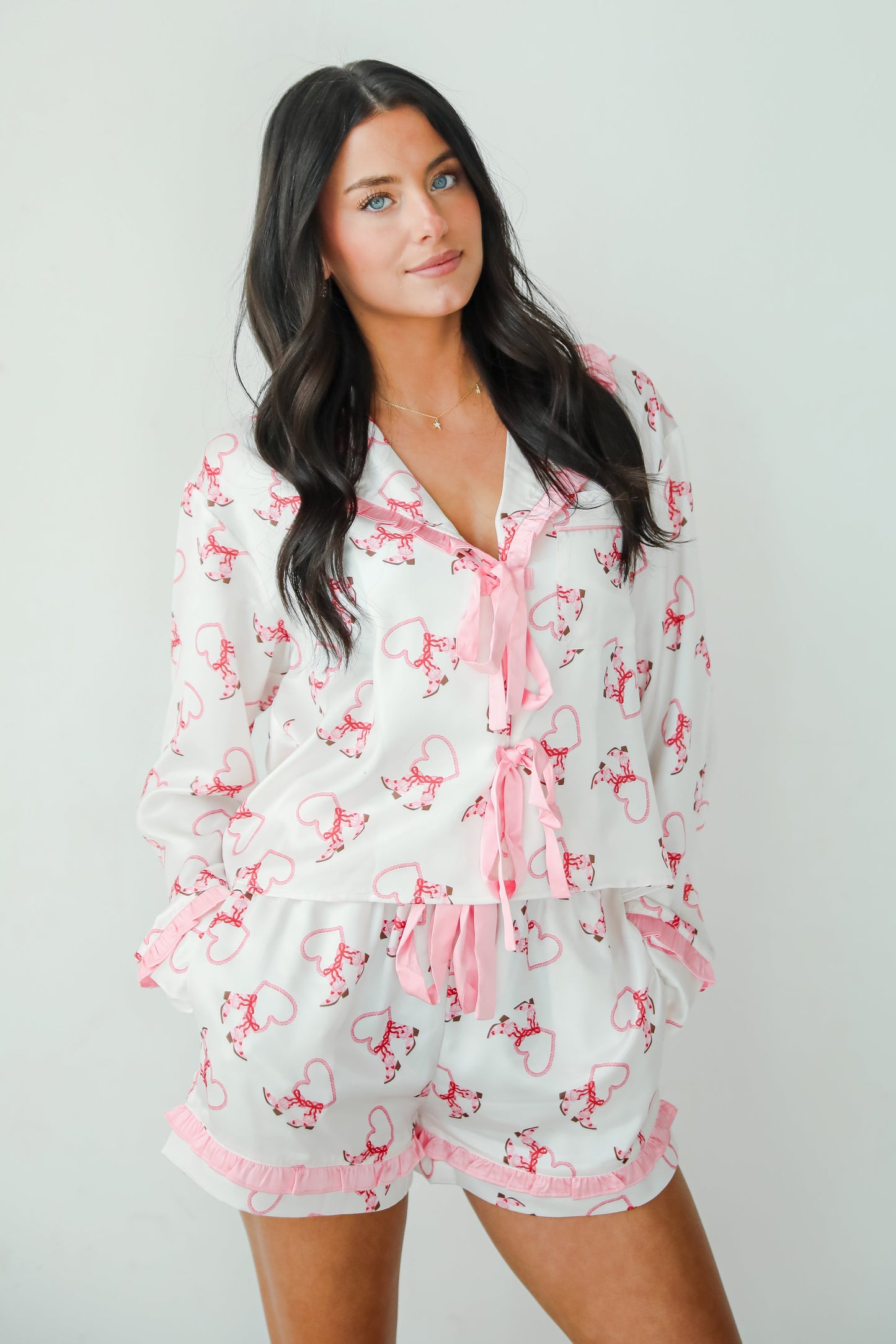Slumber Party White Western Heart Pajama Top