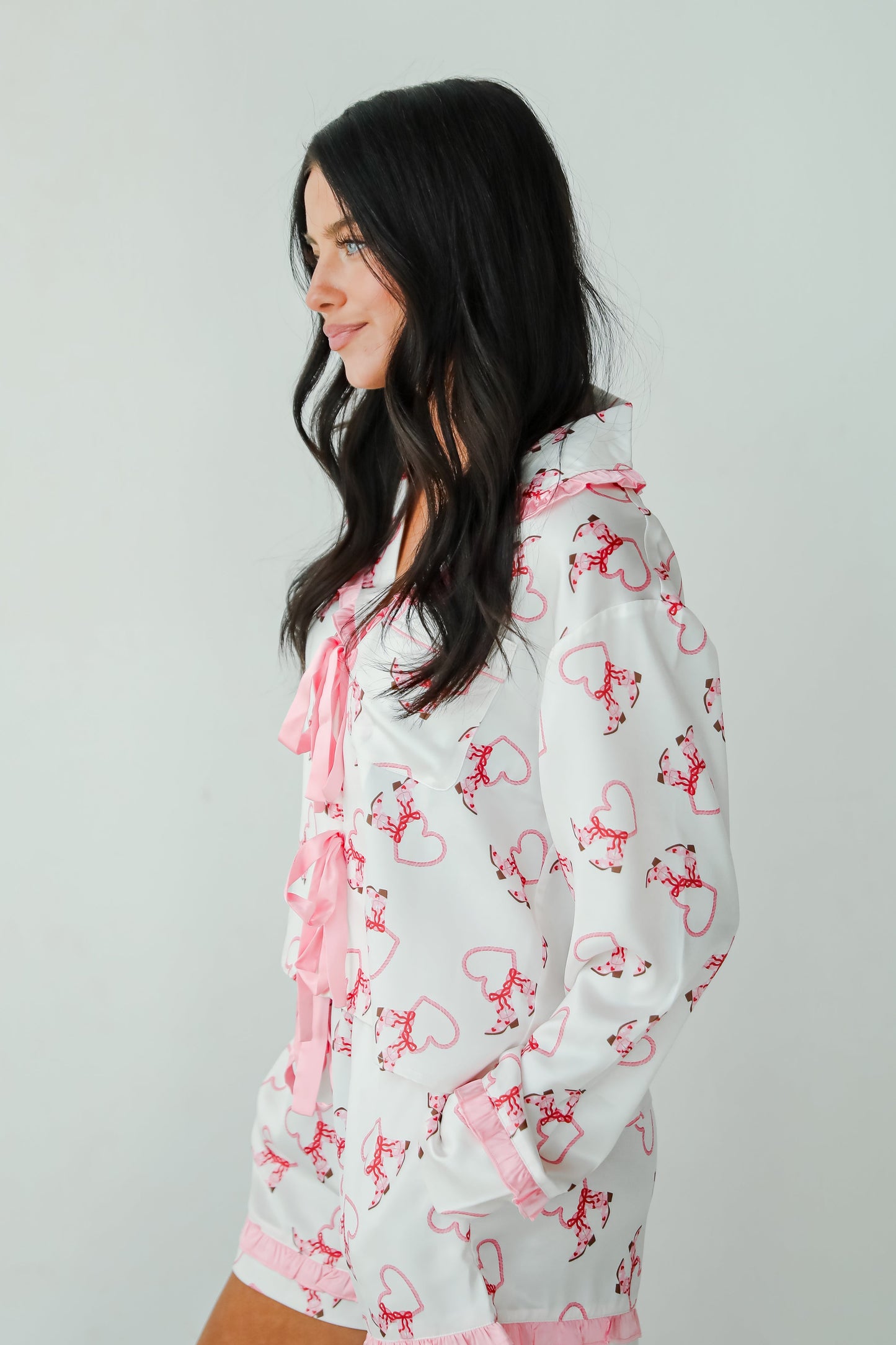 Slumber Party White Western Heart Pajama Top