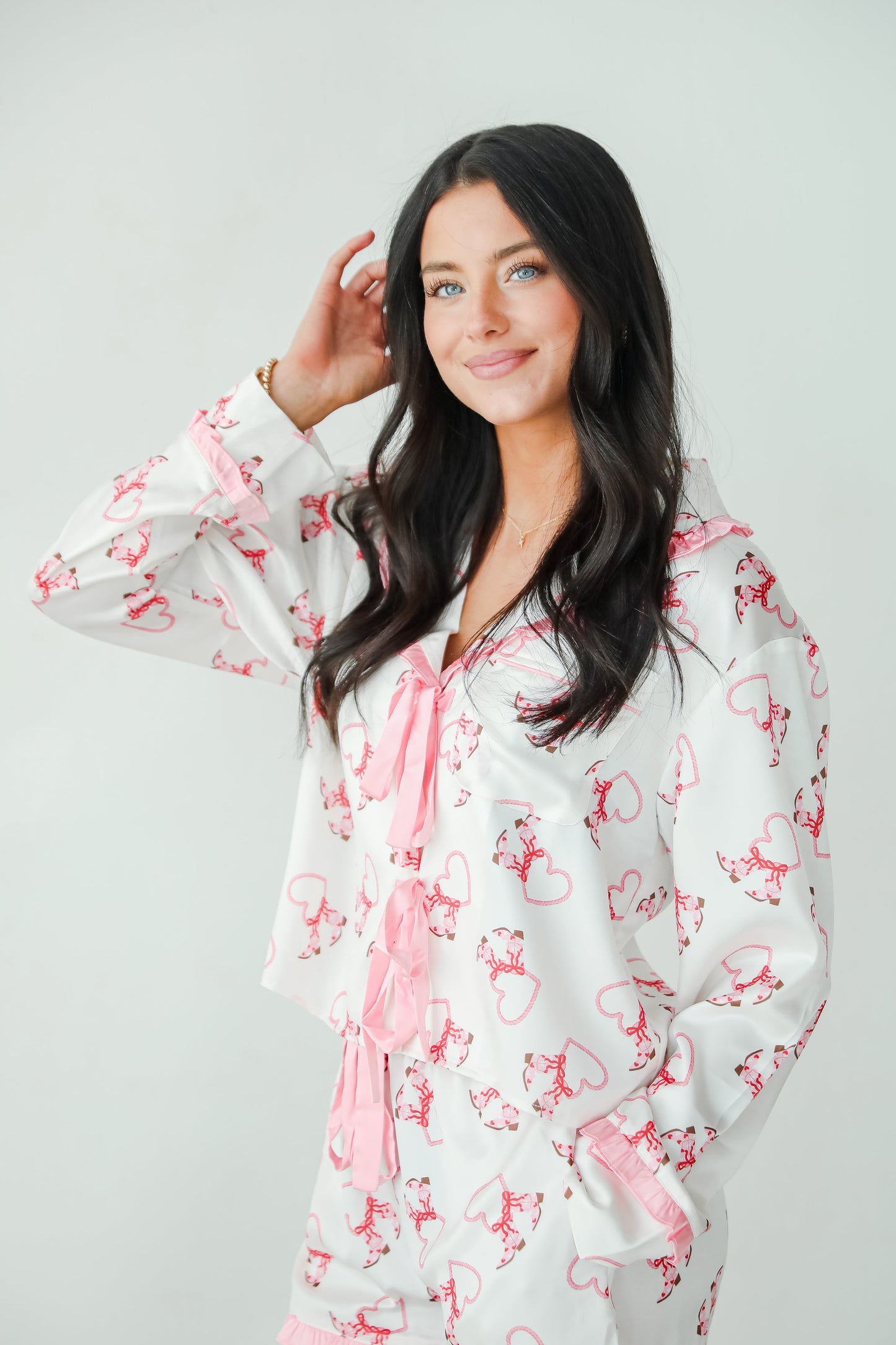 Slumber Party White Western Heart Pajama Top