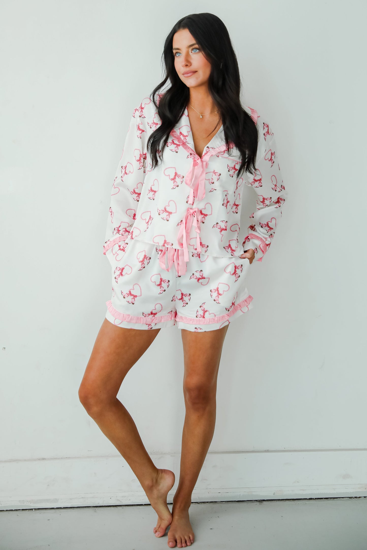 Slumber Party White Western Heart Pajama Top